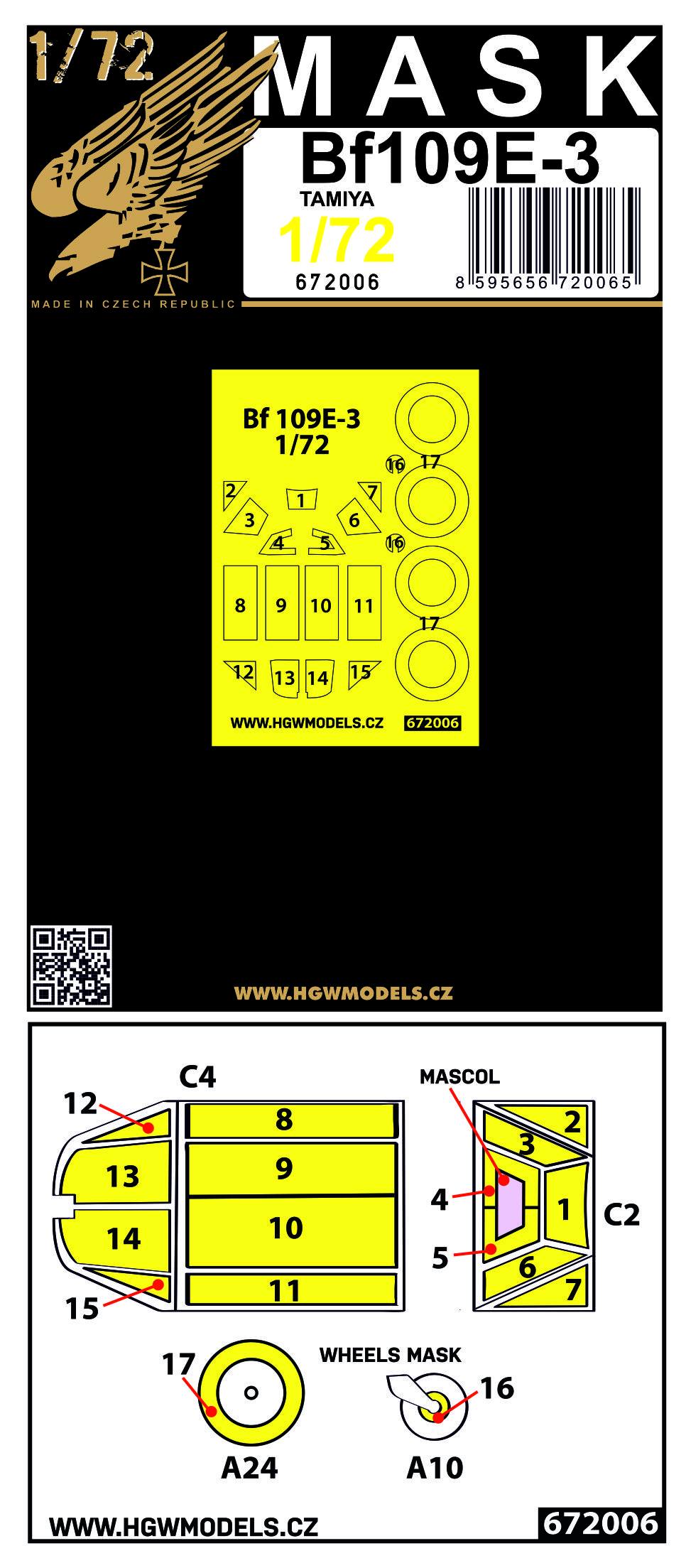 HGW 672006 1:72 Messerschmitt Bf-109E-3 Masking Set