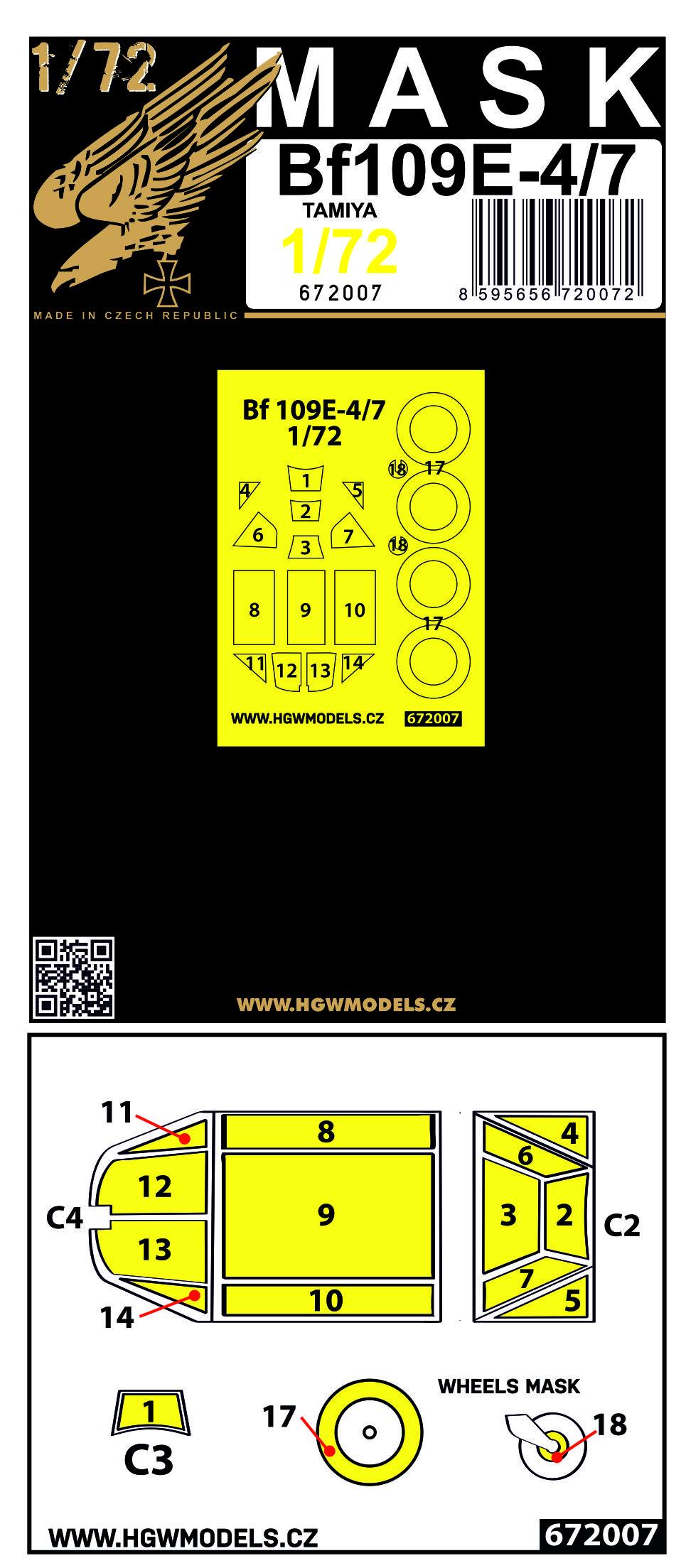 HGW 672007 1:72 Messerschmitt Bf-109E-4/7 Masking Set