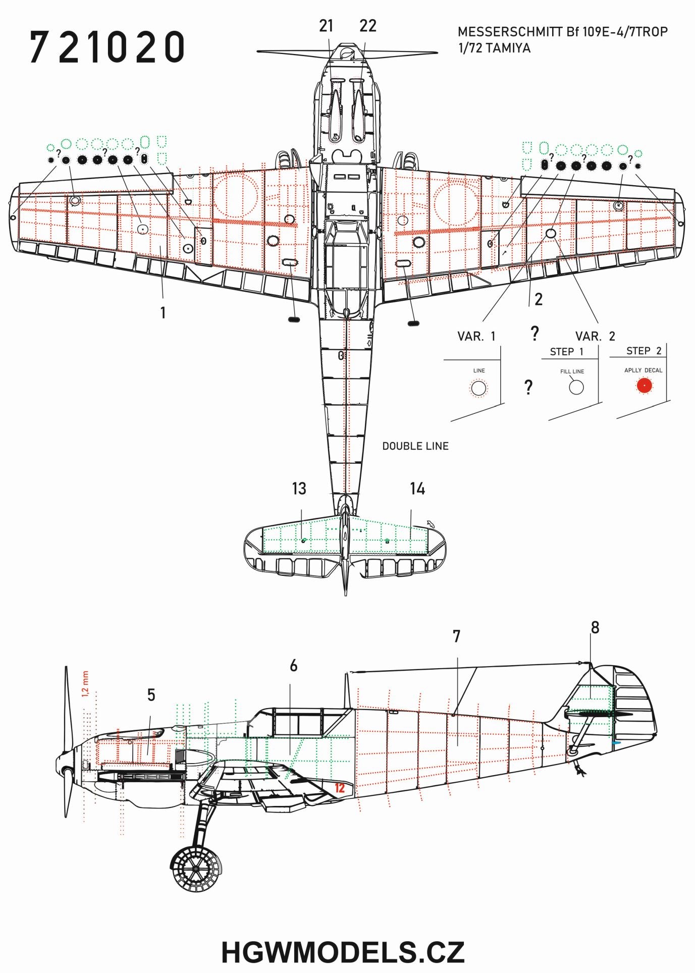 HGW 721020 1:72 Messerschmitt Bf-109E-3/4/7/Trop Riveting Set