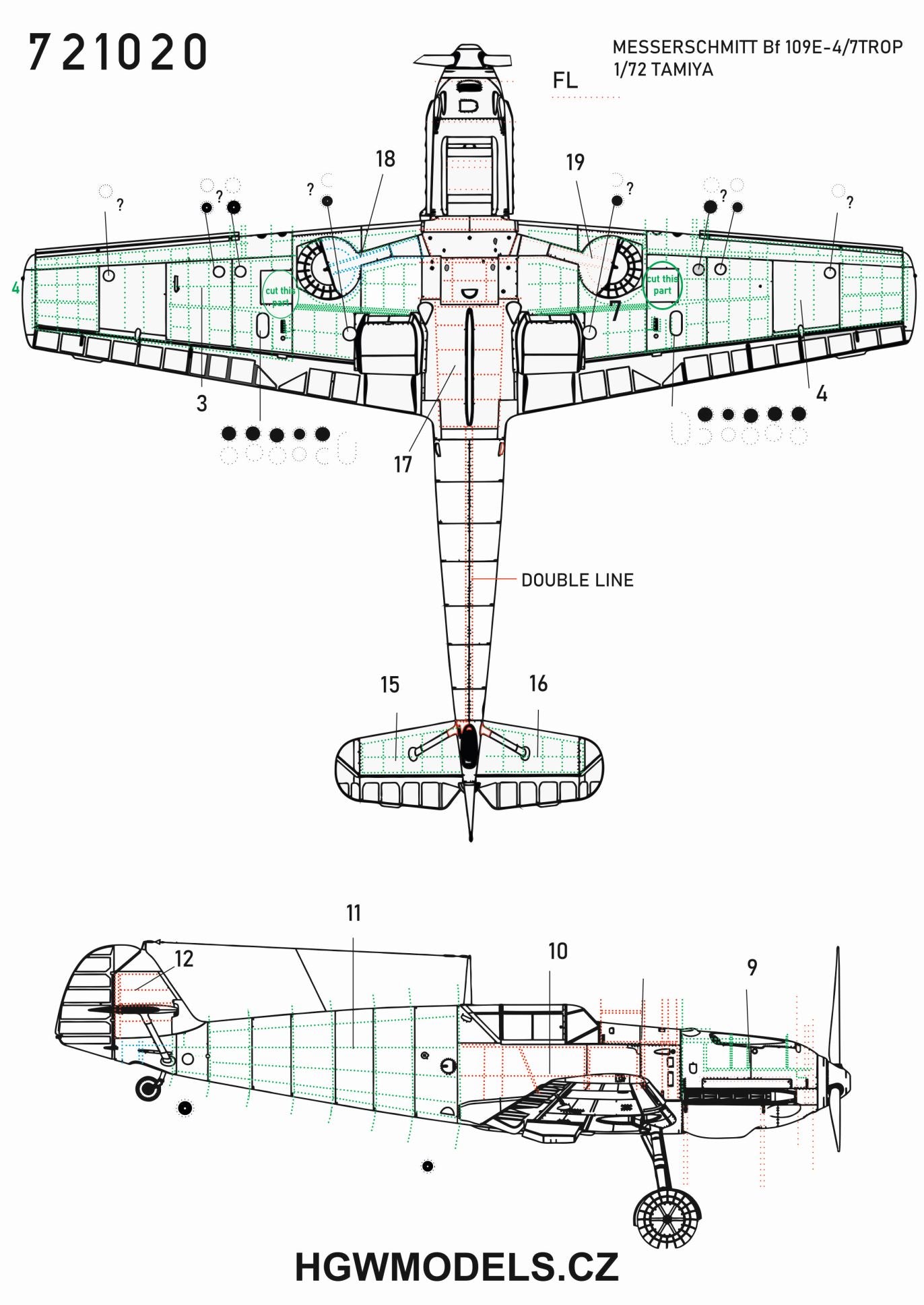 HGW 721020 1:72 Messerschmitt Bf-109E-3/4/7/Trop Riveting Set