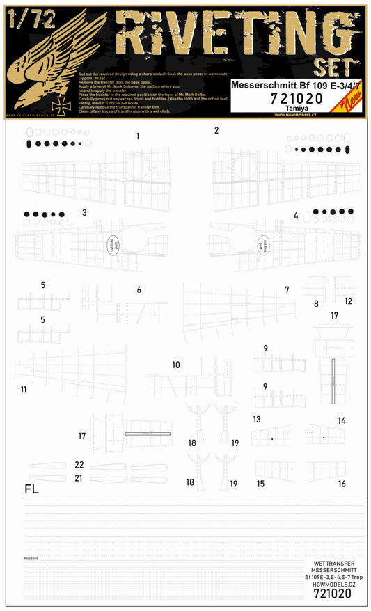 HGW 721020 1:72 Messerschmitt Bf-109E-3/4/7/Trop Riveting Set