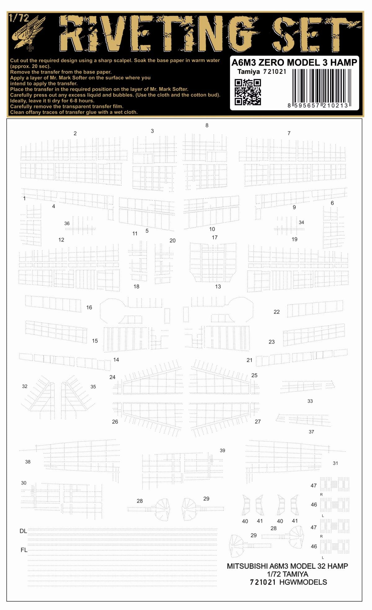 HGW 721021 1:72 Mitsubishi A6M3 'Zero' HAMP Riveting Set