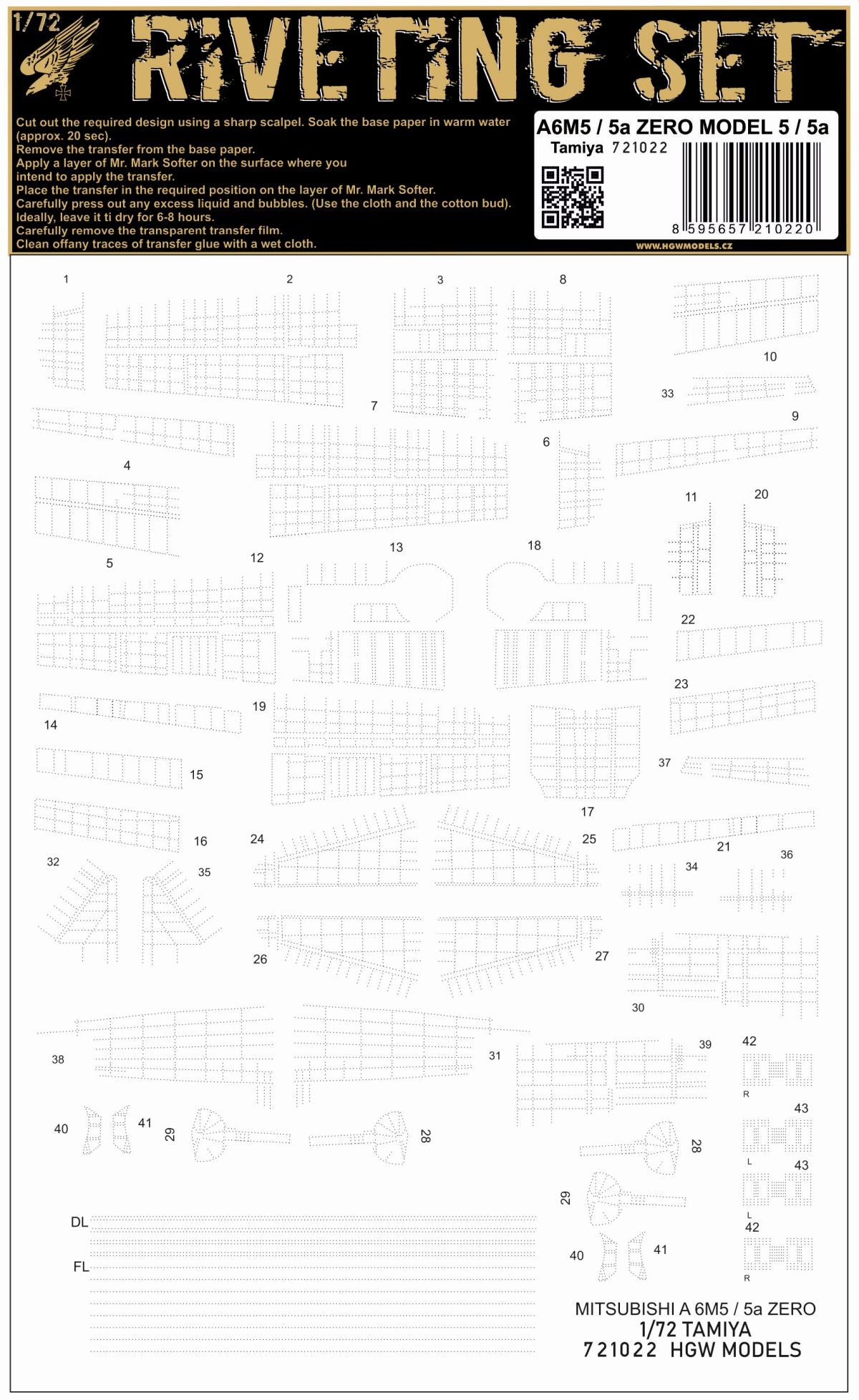 HGW 721022 1:72 Mitsubishi A6M5 'Zero' Riveting Set