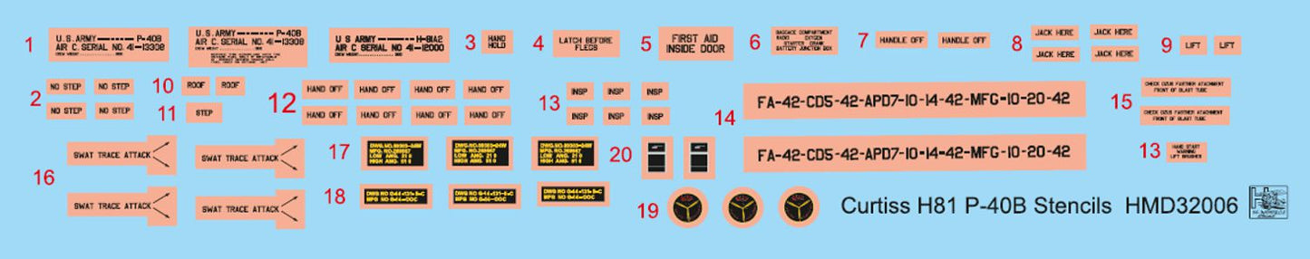 H-Model Decals HMD32006 1:32 Curtiss H-81/P-40B stencils (set for 2 aircraft)
