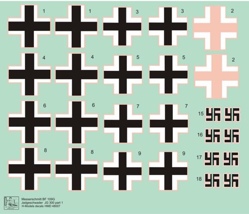 H-Model Decals HMD48007 1:48 Messerschmitt Bf-109G Nachtjagdgeschwader Wilde Sau Jagdgeschwader JG 300, Pt.1