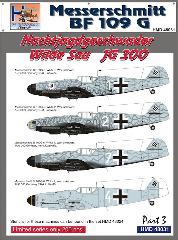 H-Model Decals HMD48031 1:48 Messerschmitt Bf-109G NJGschw Wilde Sau Jagdgeschwader JG 300, Pt.3