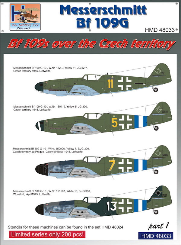 H-Model Decals HMD48033 1:48 Messerschmitt Bf-109s Over the Czech Territory, Pt.1