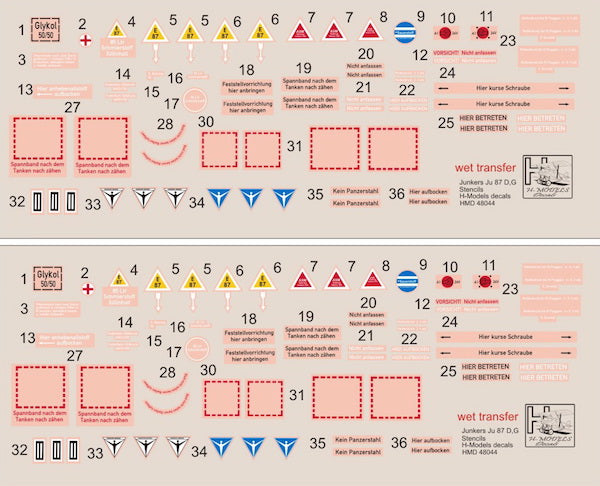 H-Model Decals HMD48044 1:48 Junkers Ju-87D/G 'Stuka' Stencils (sets for 2 kits)