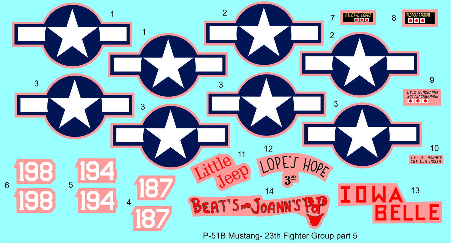 H-Model Decals HMD48136 1:48 North-American P-51C Mustang 23rd Fighter Group, Pt.5