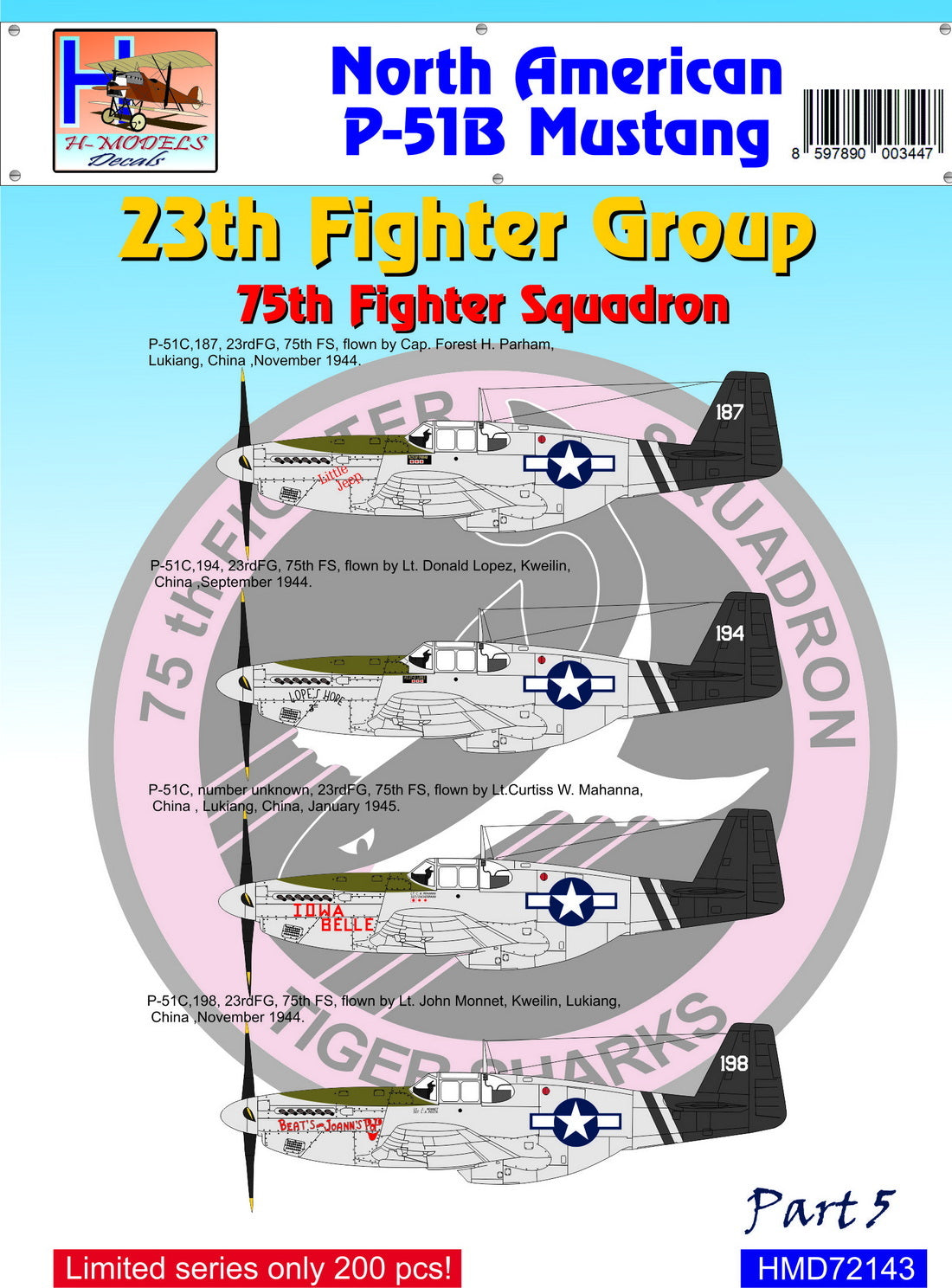 H-Model Decals HMD72143 1:72 North-American P-51C Mustang 23th FG, Pt.5