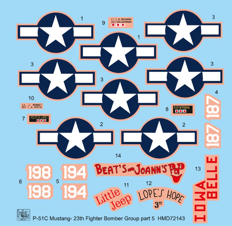 H-Model Decals HMD72143 1:72 North-American P-51C Mustang 23th FG, Pt.5