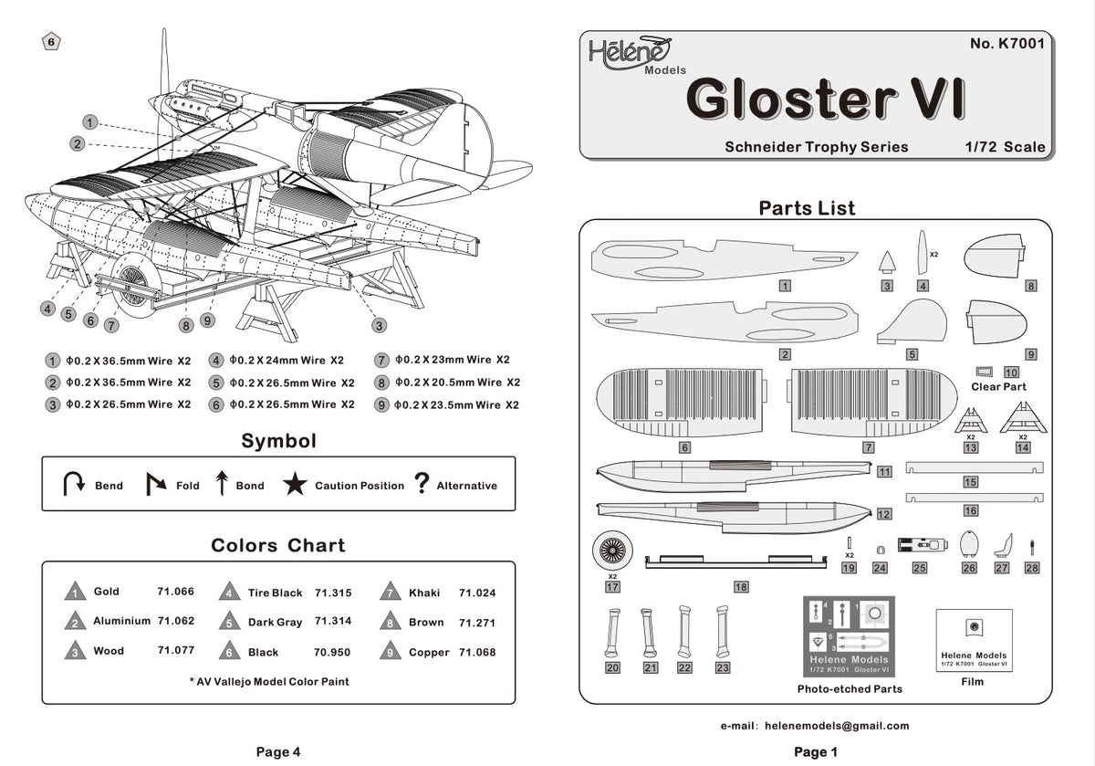 Helene Models HMK7001 1:72 Gloster VI floatplane Schneider Trophy Series. 3D-Printed with etched parts