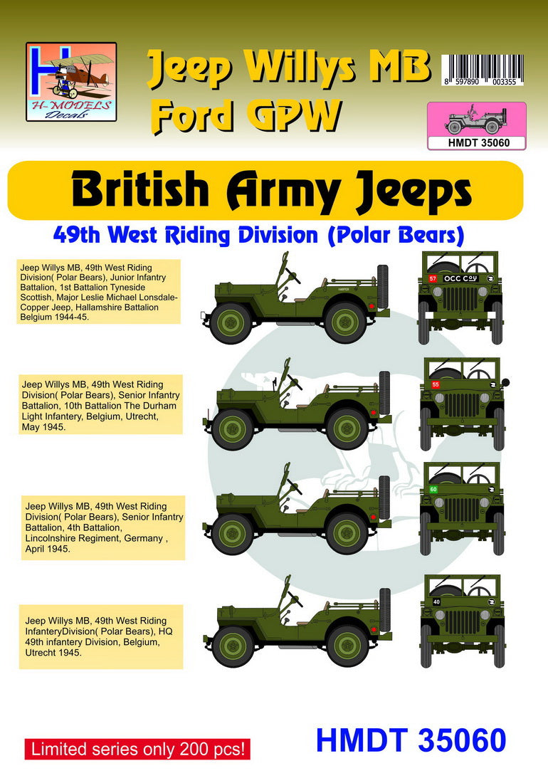 H-Model Decals HMDT35060 1:35 Willys Jeep MB/U.S. Ford GPW British Army Jeeps