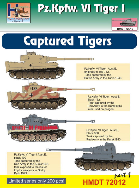 H-Model Decals HMDT72012 1:72 Pz.Kpfw.VI Tiger I Captured Tigers, Pt.1
