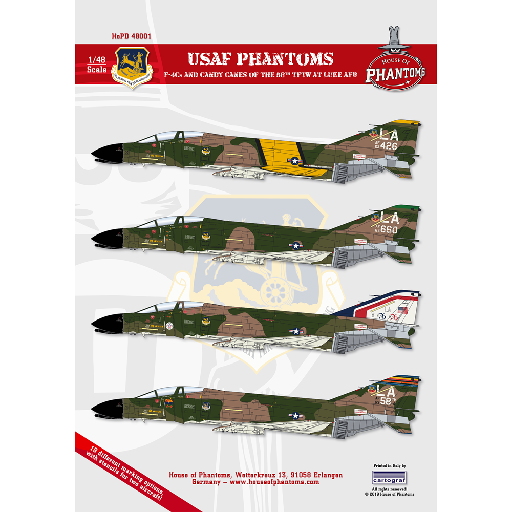 House Of Phantom Decals HoPD 48001 1:48 USAF Phantoms - McDonnell F-4C Phantoms and Candy Canes of the 58th TFTW