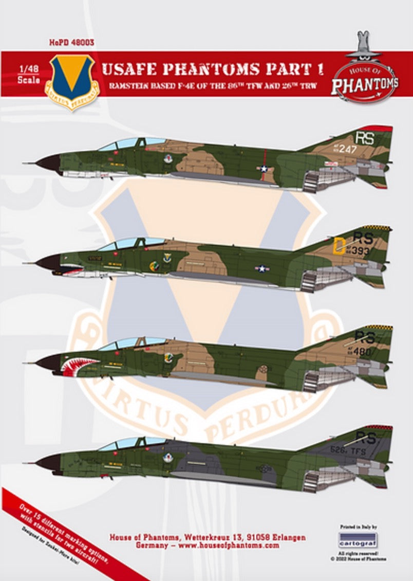 House Of Phantom Decals HoPD 48003 1:48 USAFE Phantoms - McDonnell F-4Es of the 86th TFW at Ramstein AB
