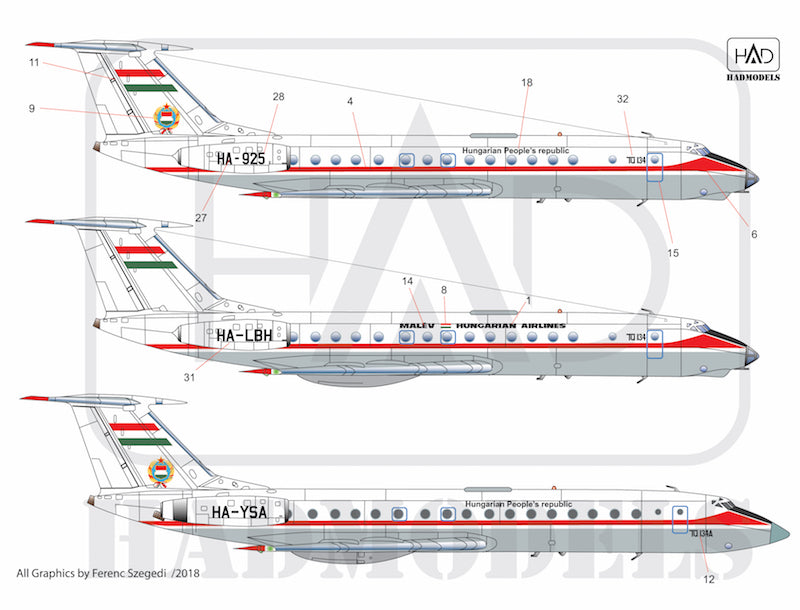 HAD Models 144052 1:144 Tupolev Tu-134 - Tu-134A Government planes