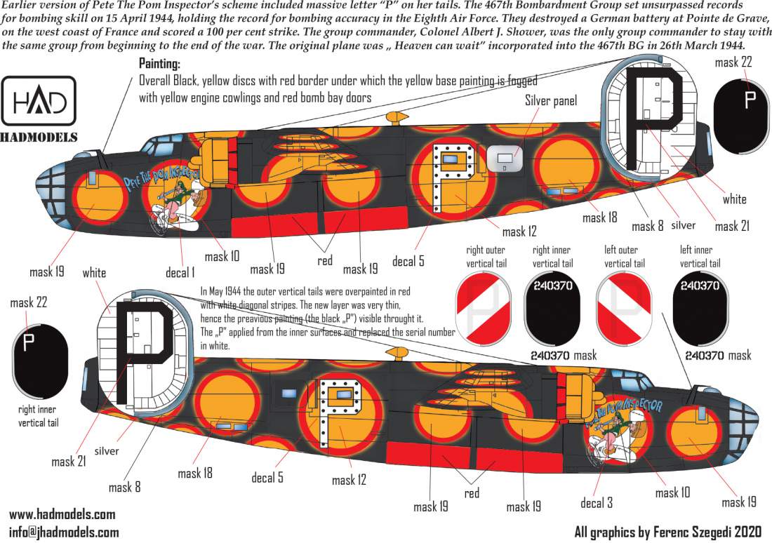 HAD Models 32069 1:32 Consolidated B-24D /H 'Pete the Pom Inspector' decal and mask sheets