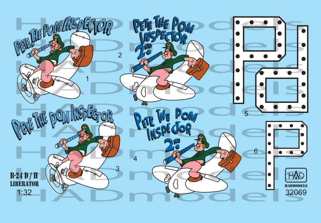 HAD Models 32069 1:32 Consolidated B-24D /H 'Pete the Pom Inspector' decal and mask sheets