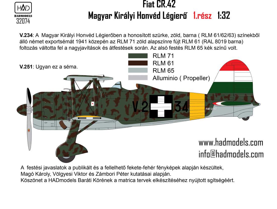 HAD Models 32074 1:32 Fiat CR-42 Hungarian Fighters with Cross insignias