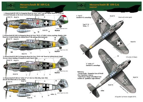 HAD Models 72107 1:72 Messerschmitt Bf-109G-6 Hungarian W0+2, W0+66, red 2, Luftwaffe white 17