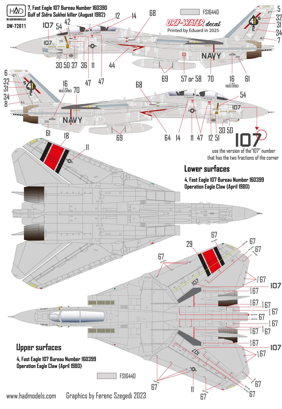 HAD Models DW-72011 1:72 Grumman F-14A VF-41 Black Aces decal sheet