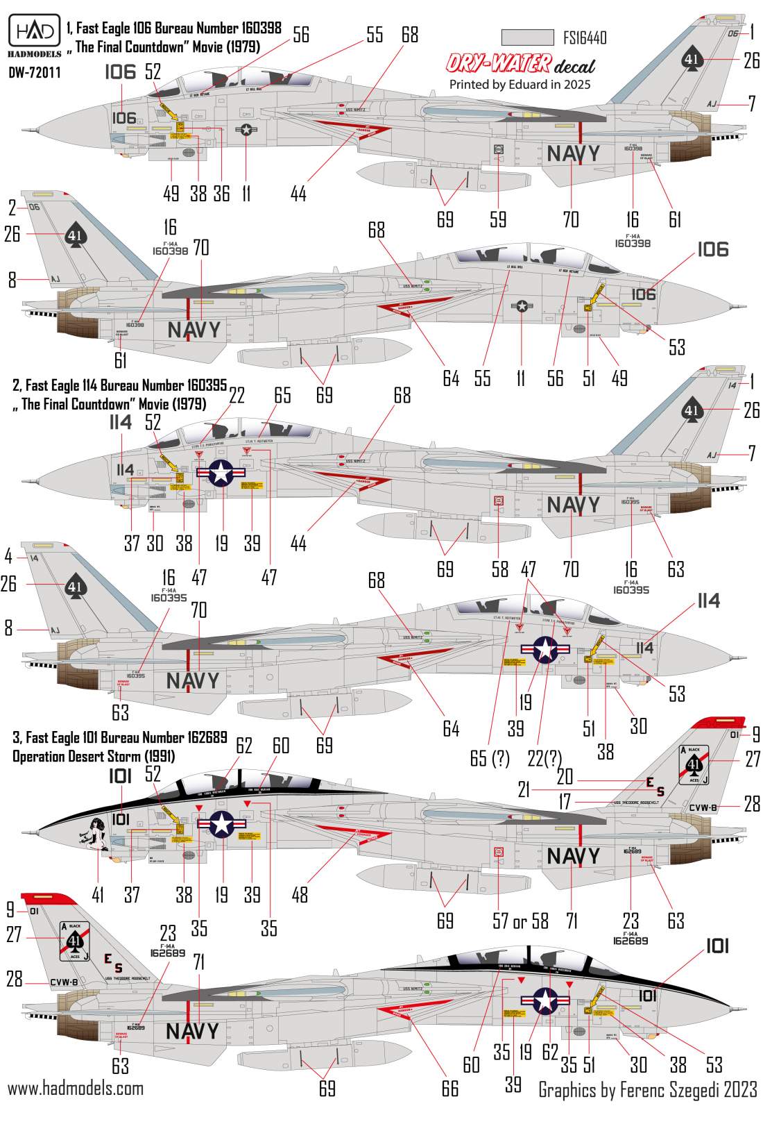 HAD Models DW-72011 1:72 Grumman F-14A VF-41 Black Aces decal sheet