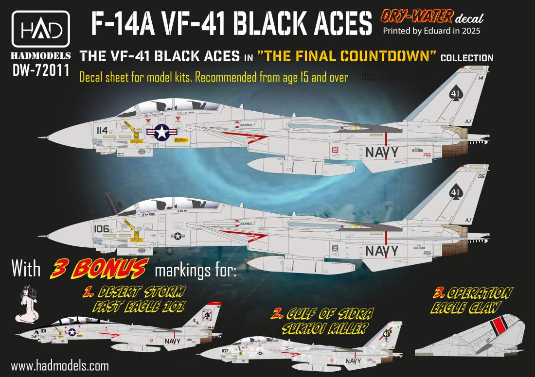 HAD Models DW-72011 1:72 Grumman F-14A VF-41 Black Aces decal sheet