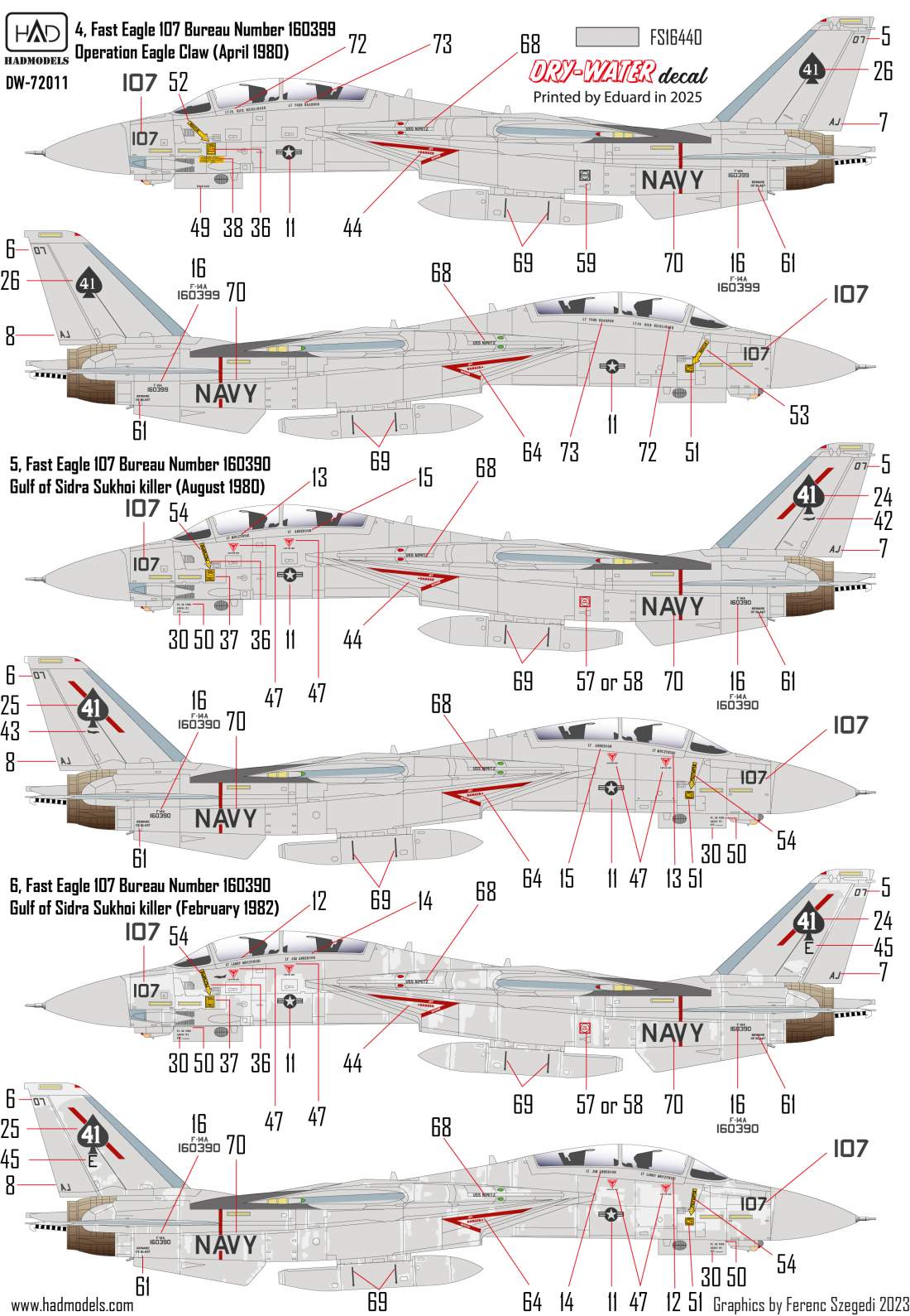 HAD Models DW-72011 1:72 Grumman F-14A VF-41 Black Aces decal sheet
