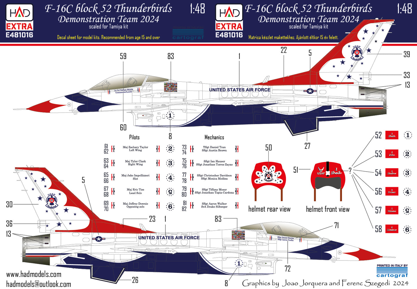 HAD Models E481016 1:48 F-16C Block 52 Thunderbirds Show-Time 2024 decal sheet