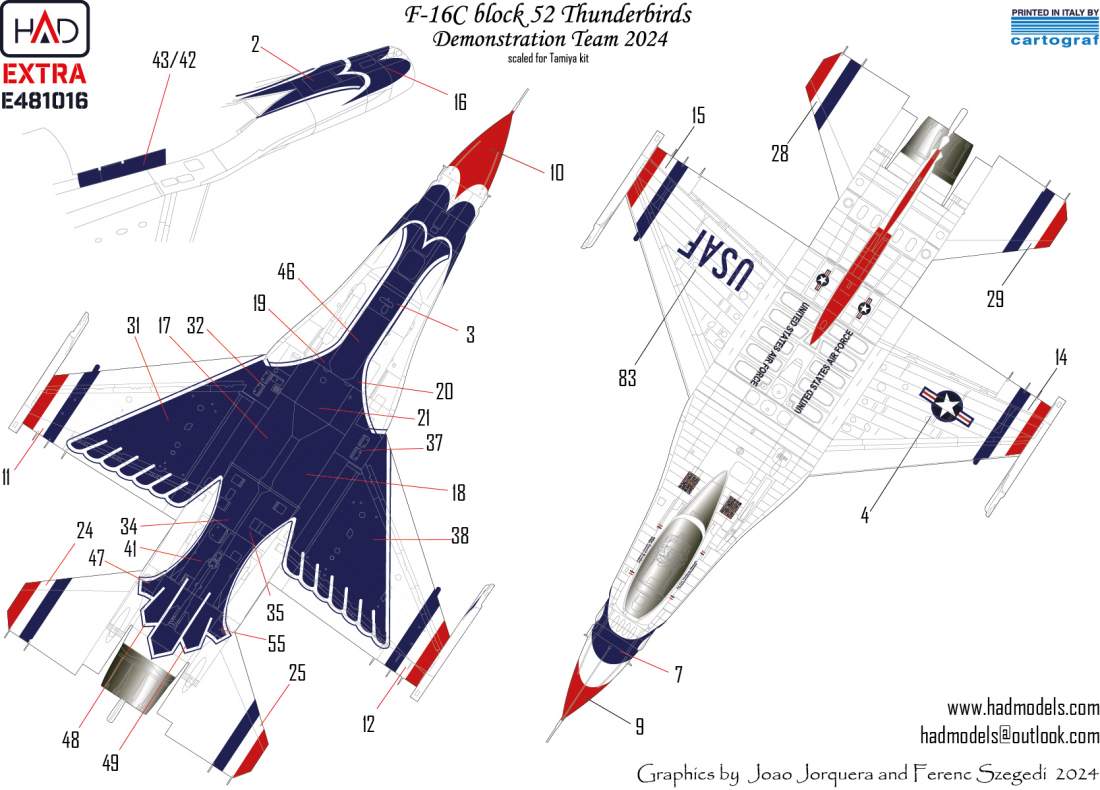 HAD Models E481016 1:48 F-16C Block 52 Thunderbirds Show-Time 2024 decal sheet