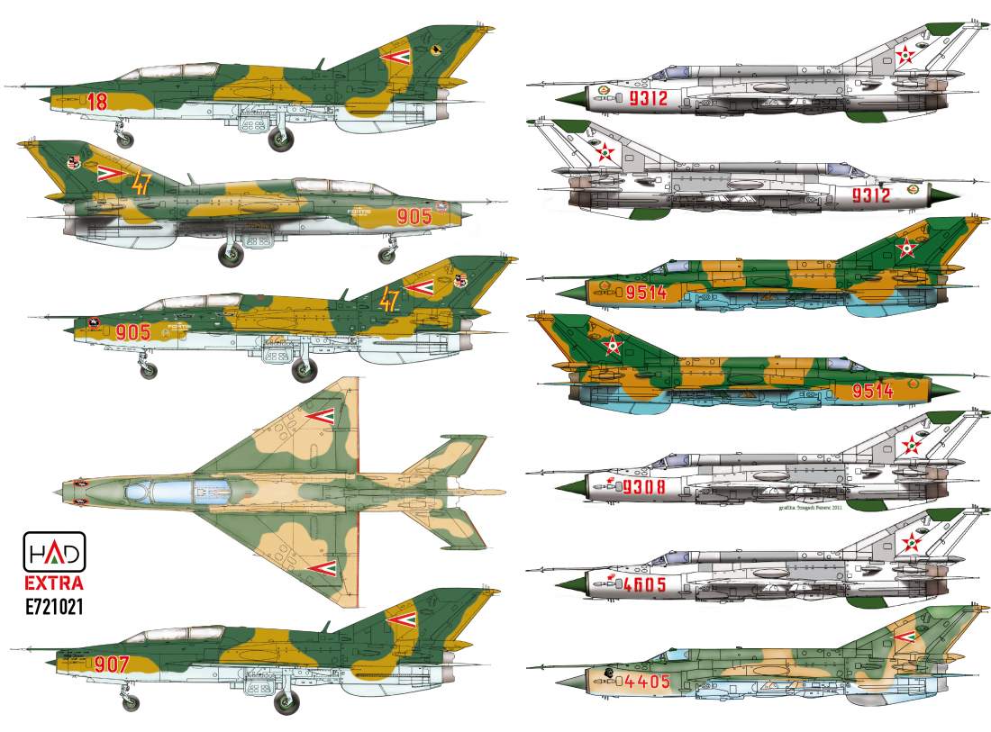 HAD Models E721021 1:72 MiG-21 / MiG-23 Hungarian Air Force individual signs decal sheet