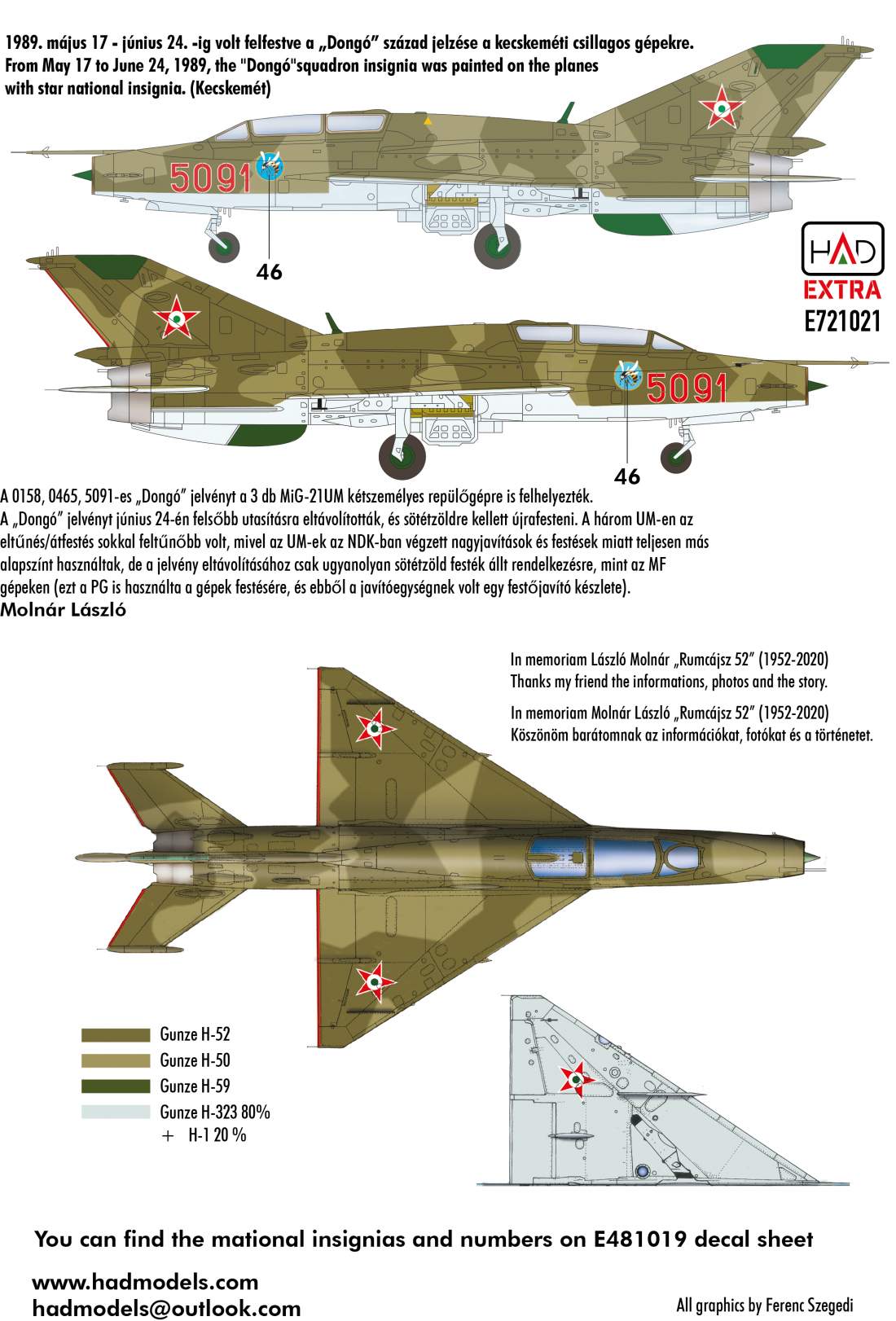 HAD Models E721021 1:72 MiG-21 / MiG-23 Hungarian Air Force individual signs decal sheet