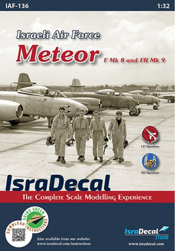 IsraDecal Studio IAF-136 1:32 IAF Gloster Meteor F.8/FR.9 Markings for 117 and 107 Squadrons.