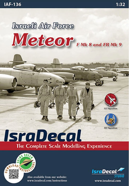 IsraDecal Studio IAF-136 1:32 IAF Gloster Meteor F.8/FR.9 Markings for 117 and 107 Squadrons.