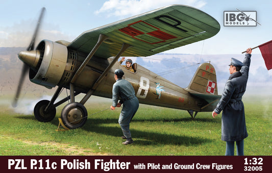 IBG Models 32005 1:32 PZL P.11c Polish Fighter with Pilot and Ground Crew Figures