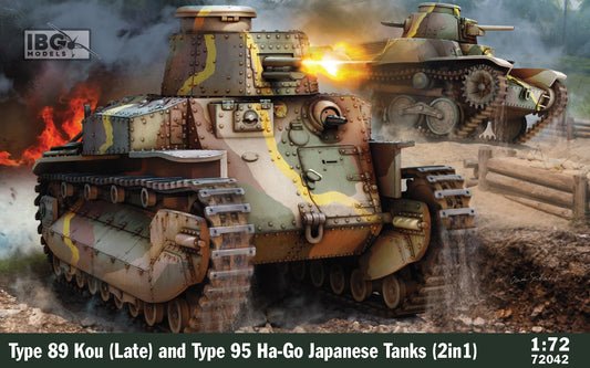 IBG Models 72042 1:72 Type 89 Kou (Late) & Type 95 Ha-Go Japanese Tanks (2in1) + Bonus: Small Japanese Handcart