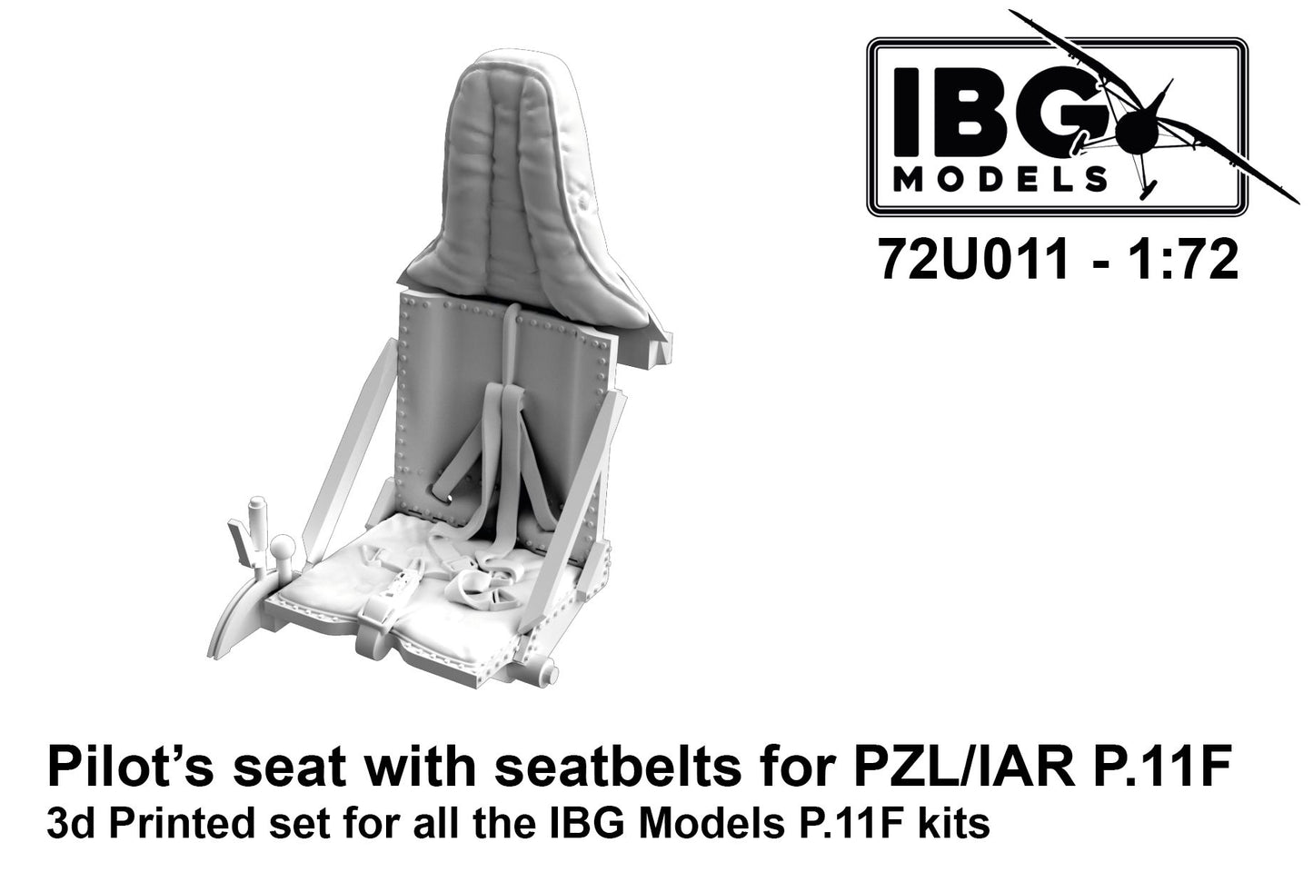 IBG Models 72U011 1:72 Pilot's seat with seatbelts for PZL/IAR P.11F - 3D-Printed