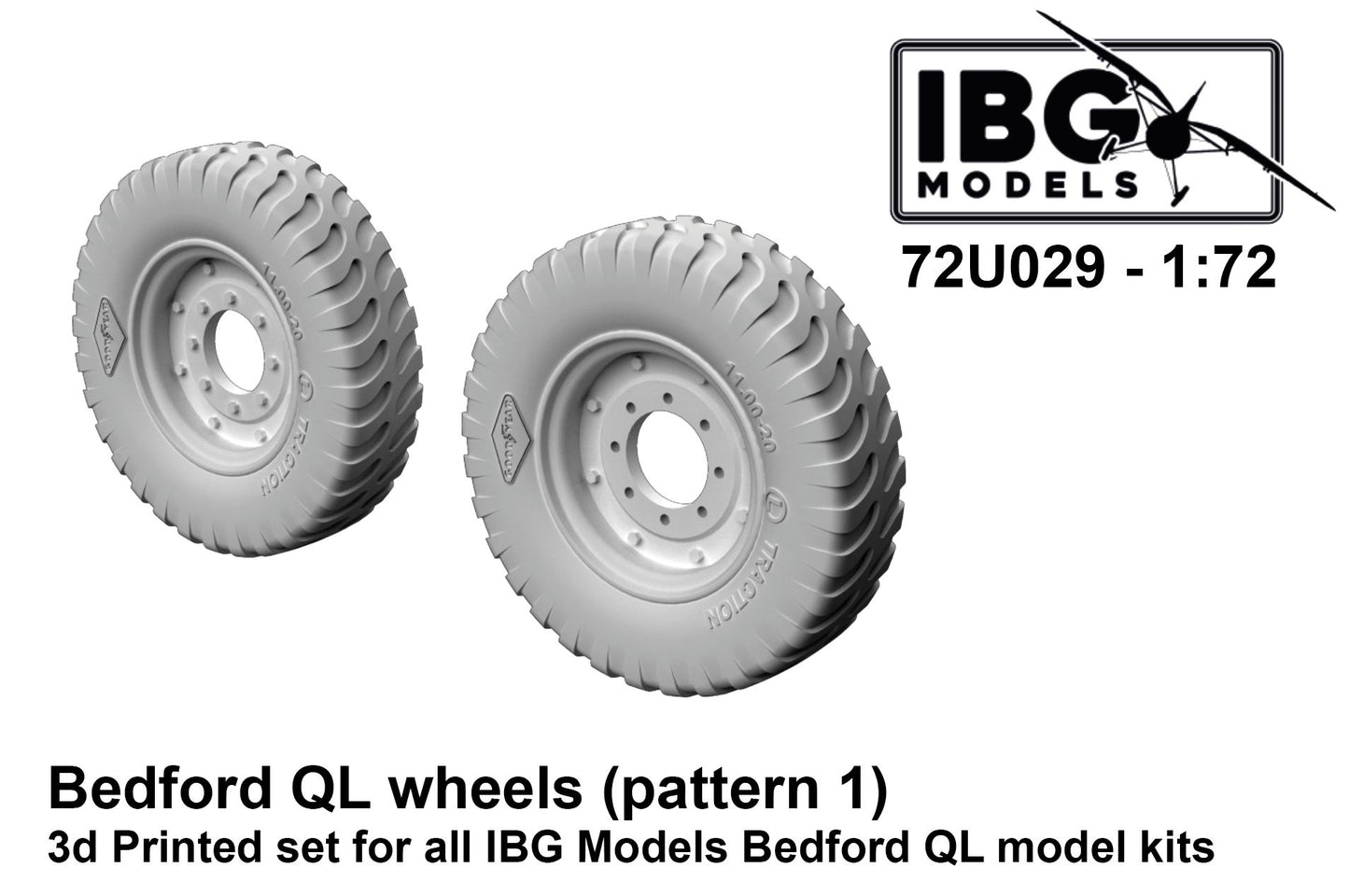 IBG Models 72U029 1:72 Bedford QL Wheels (Pattern 1 Goodyear TRACTION ) - 3D-Printed