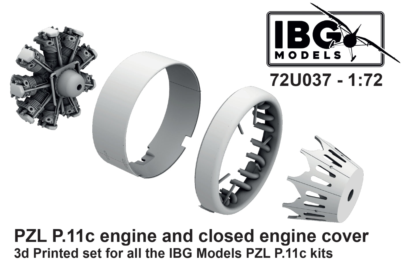 IBG Models 72U037 1:72 PZL P.11c 3D Printed Engine and Closed Engine Cover