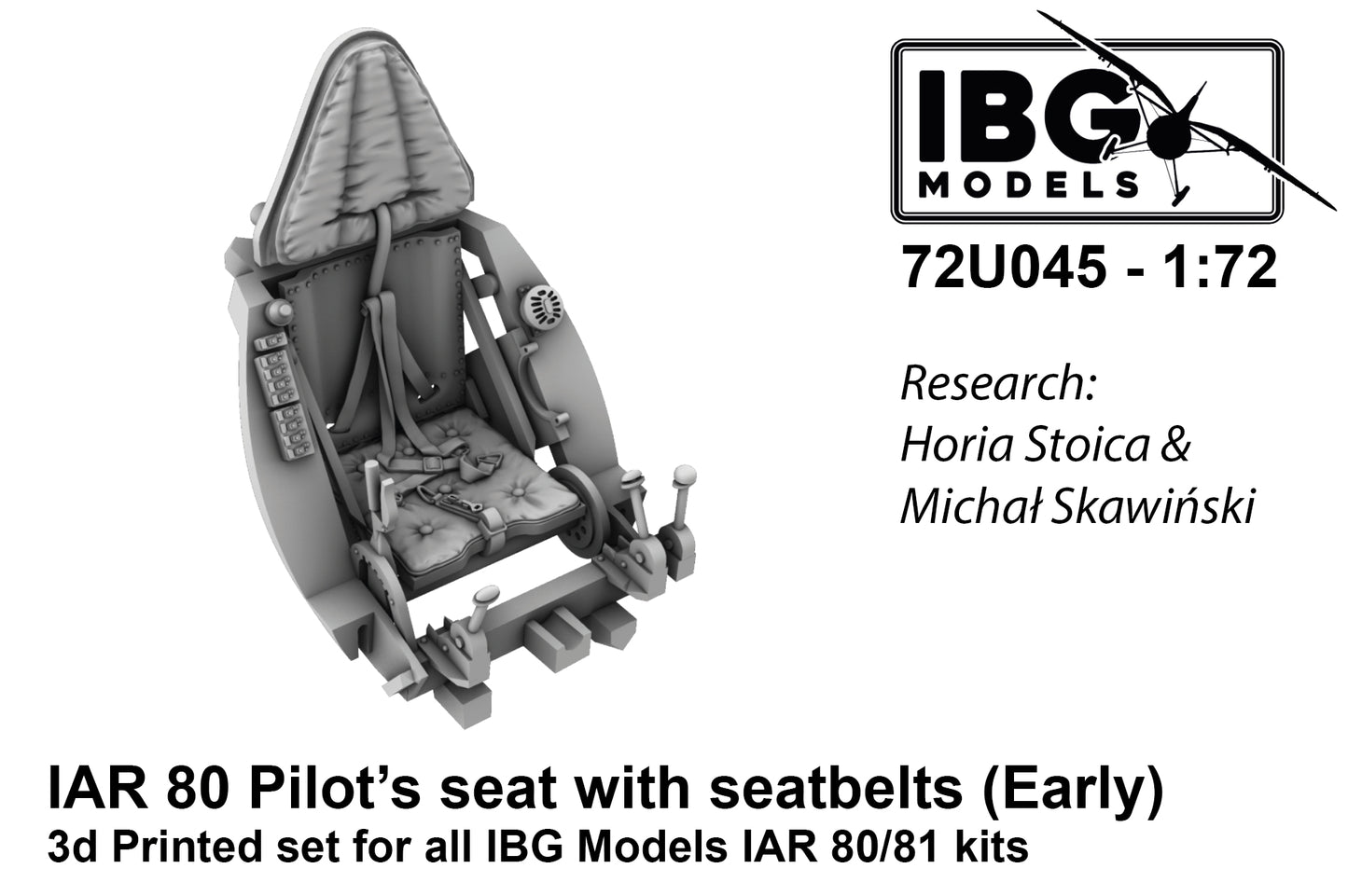 IBG Models 72U045 1:72 3D Printed Pilot's Seat with Seatbelts for I.A.R. 80/81C (Early, used until 1941)