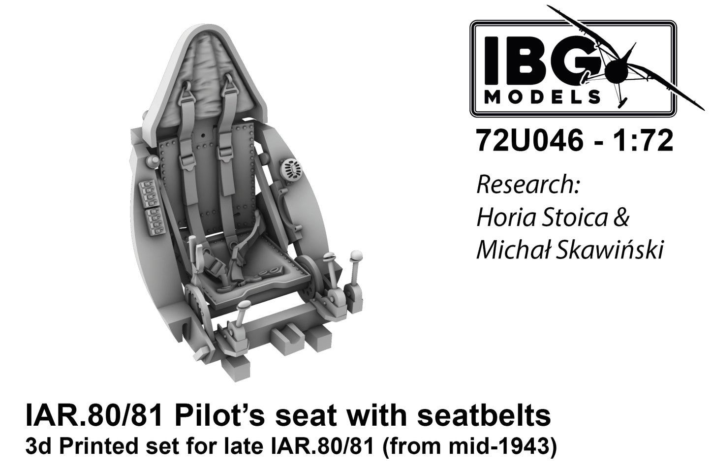 IBG Models 72U046 1:72 3D Printed Pilot's Seat with Seatbelts for I.A.R. 80/81C (Late, armoured, used from mid 1943)