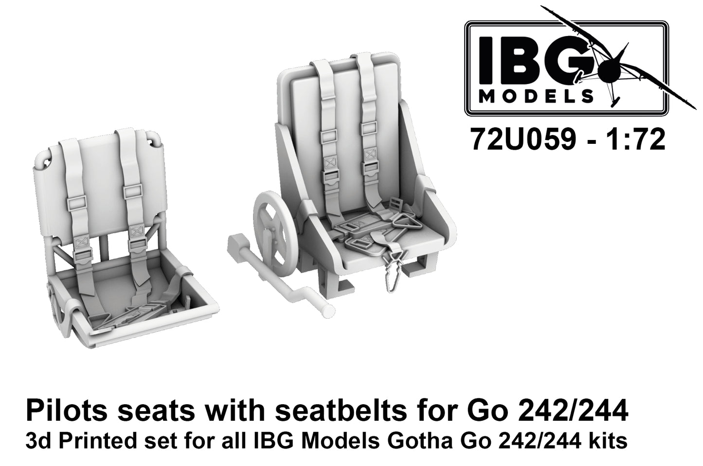 IBG Models 72U059 1:72 Gotha Go-242A-1/Go-244 Pilots Seats with Seatbelts 3D-Printed