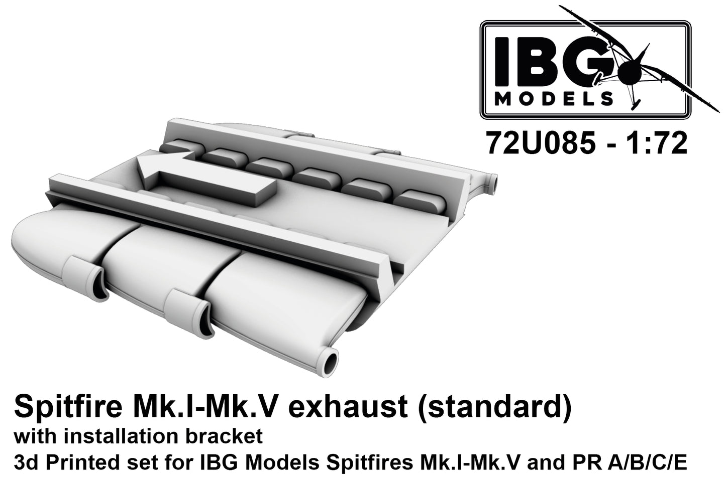 IBG Models 72U085 1:72 Supermarine Spitfire Mk.I-Mk.V and PR Type A/B/C/E Exhaust (Standard) with Installation Bracket