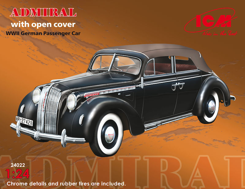 ICM 24022 1:24 Admiral Cabriolet with Open Cover WWII German Passenger Car