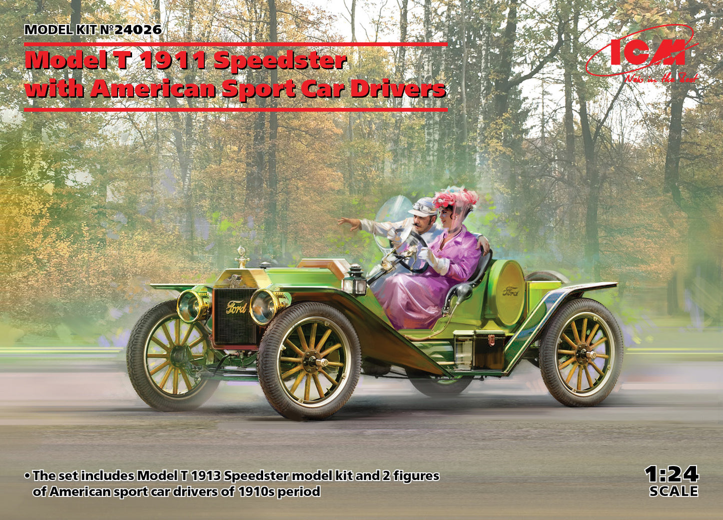 ICM 24026 1:24 Model T 1913 Speedster with American Sport Car Drivers