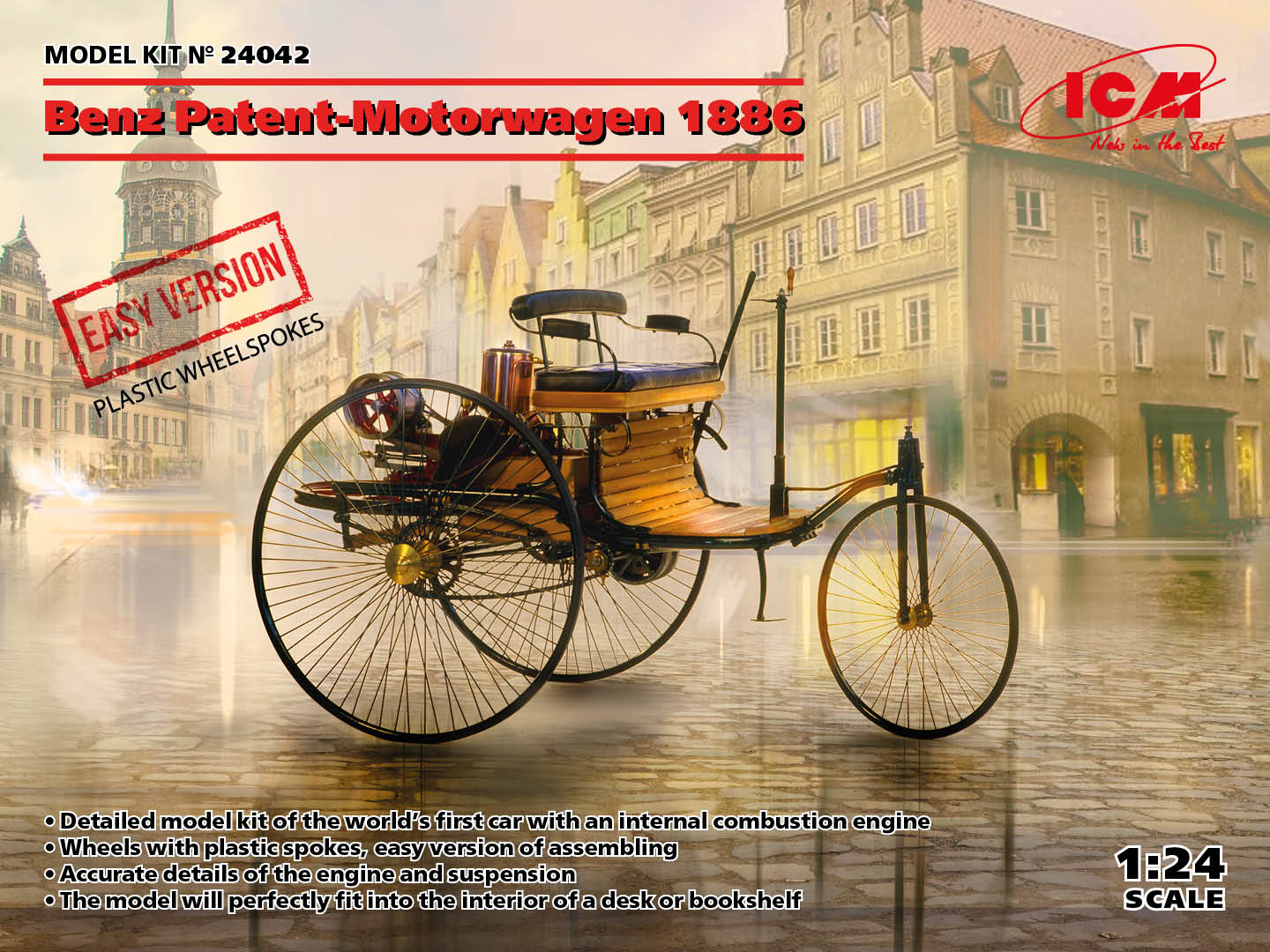 ICM 24042 1:24 Benz Patent-Motorwagen 1886 (Easy Version Plastic Wheel-Spokes)