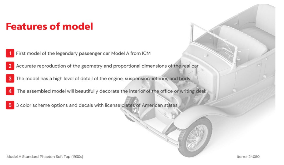 ICM 24050 1:24 Ford Model A Standard Phaeton Soft Top (1930s)