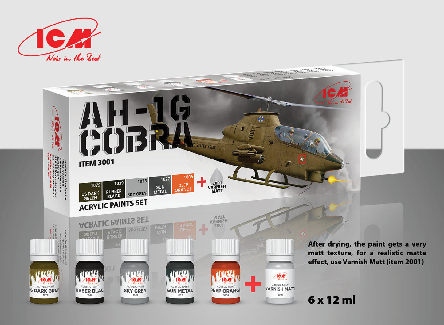 ICM 3001 - Bell AH-1G Cobra US Attack Helicopter Acrylic Paint Set