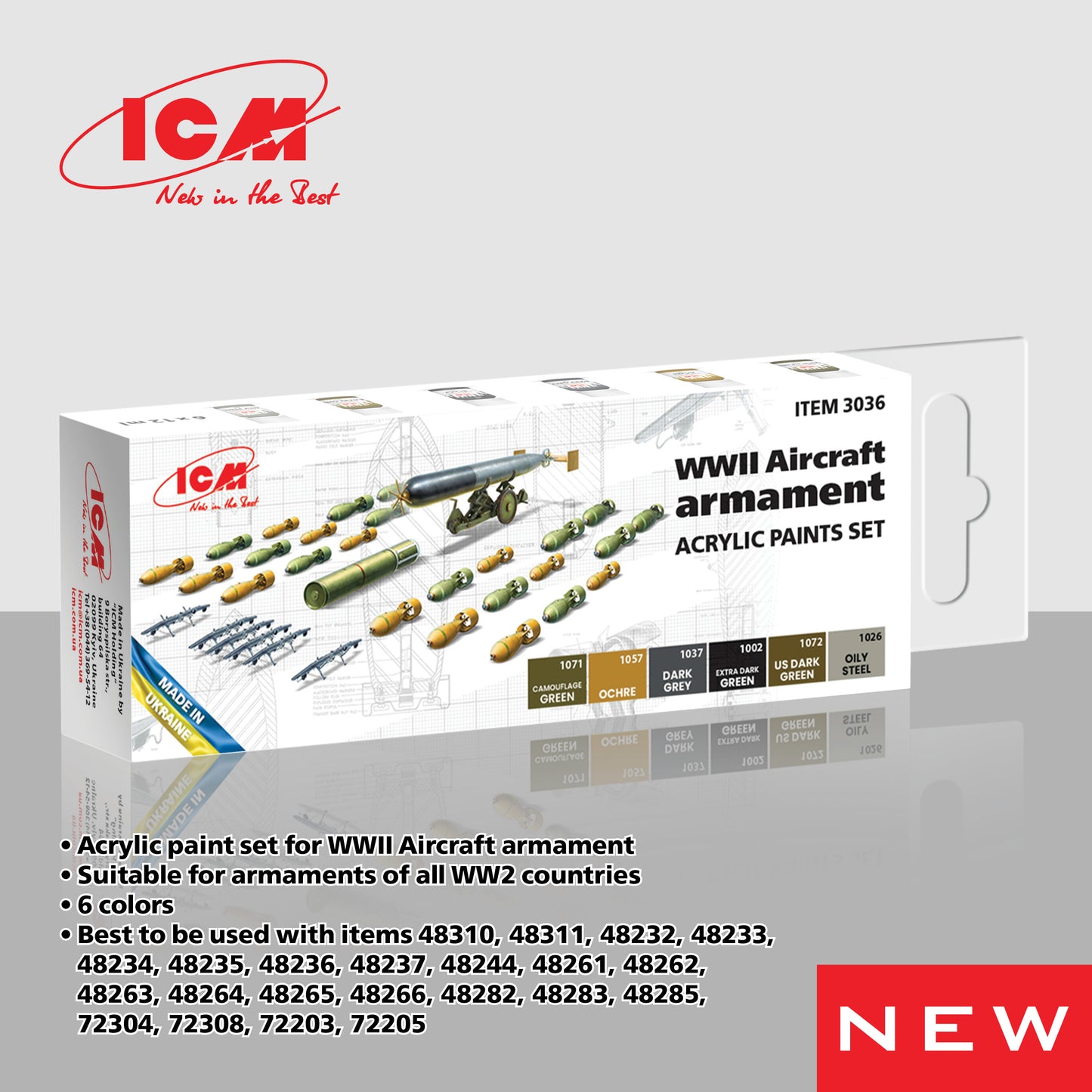 ICM 3036 - WWII Aircraft Armament Acrylic Paint Set